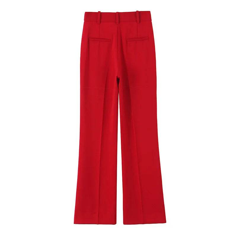 Willshela Women Fashion 2 Piece Set - Chic Red V-Neck Tank & Flare Pants - Buy Center UK