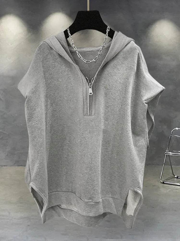 Buy Center Summer Zipper Hooded Sleeveless Tee - Korean Fashion - Buy Center UK