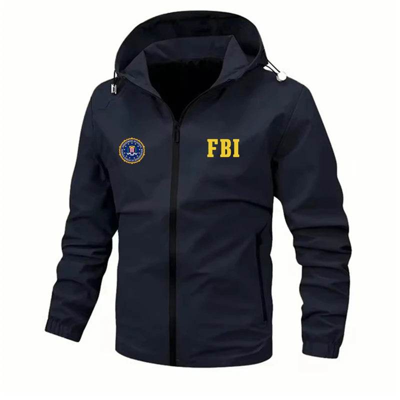 FBI Men's Zipper Jackets - Casual Solid Color, Windproof & Hooded - Buy Center UK