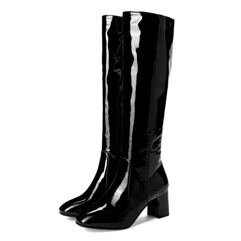 Stylish Women’s High Knee Boots - Waterproof Patent Leather, Chic Colors - Buy Center UK