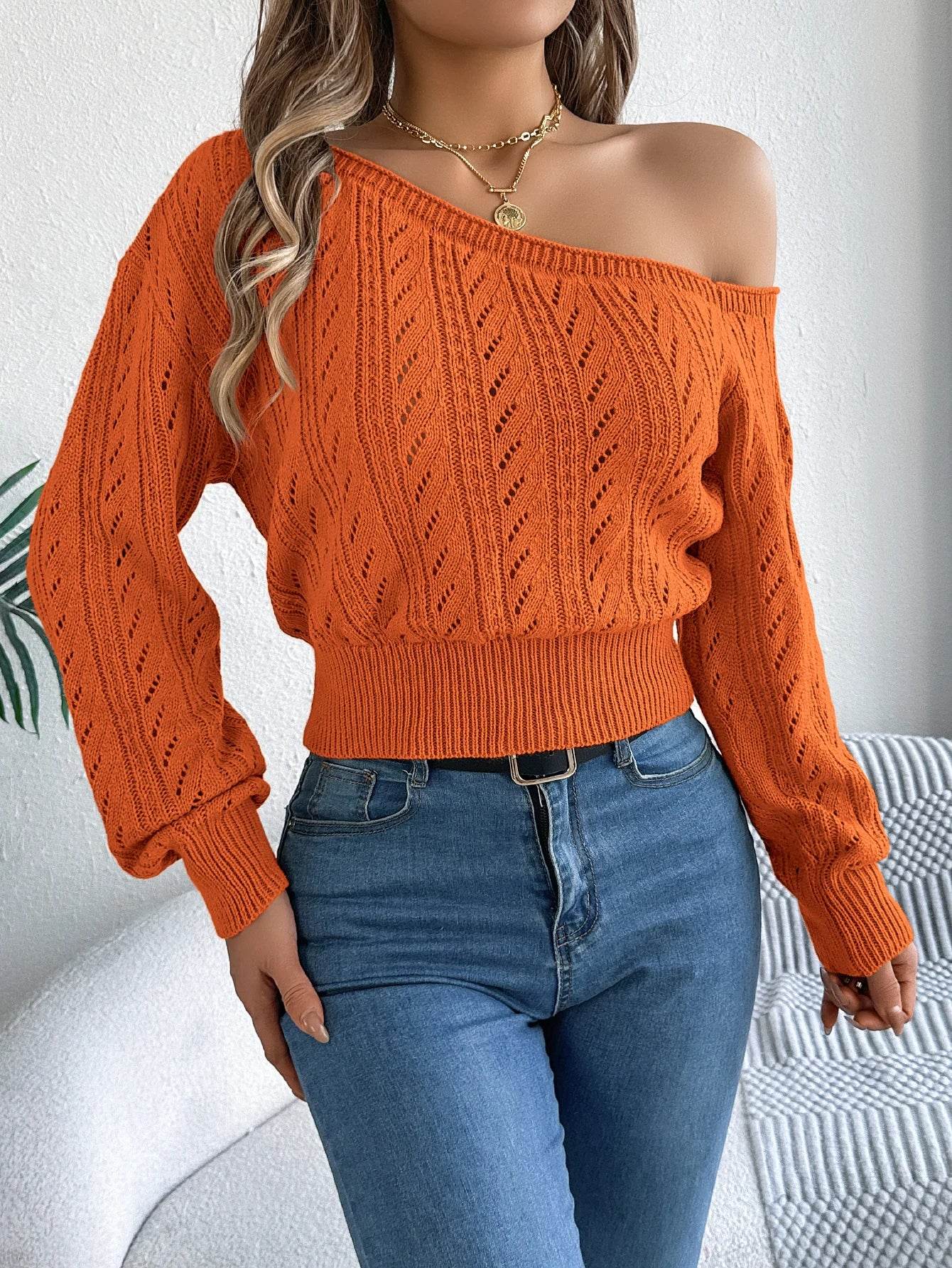 Buy Center Off-Shoulder Knitted Pullover Sweater for Women - Elegant Design - Buy Center UK