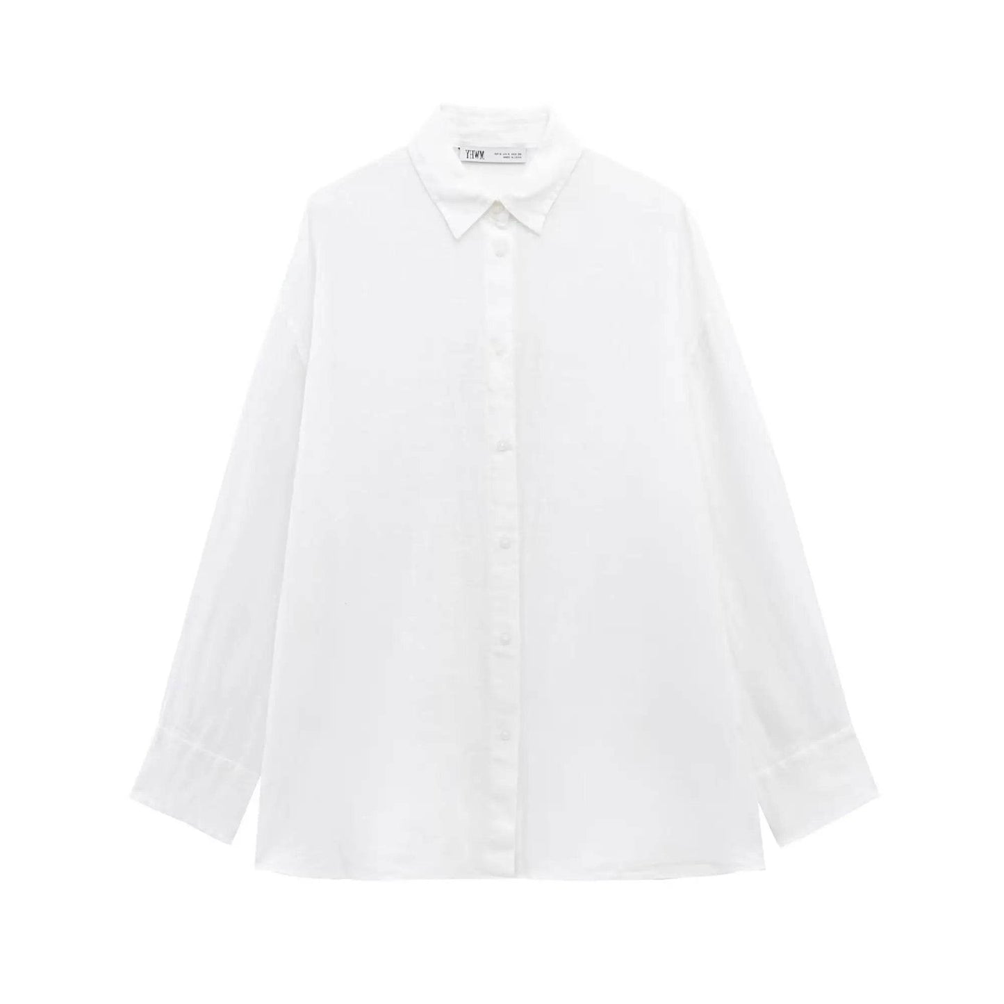 TFMLN Women's Loose Shirt with Belt - Stylish Long Sleeve Blouse - Buy Center UK