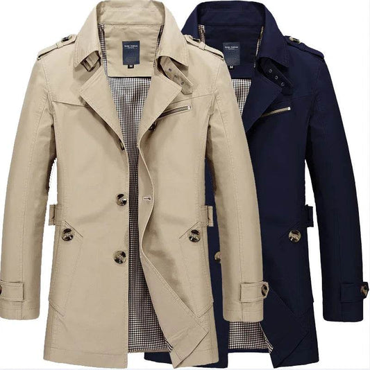 Buy Center Men's Casual Cotton Jacket - Mid-Length Trench Coat - Buy Center UK