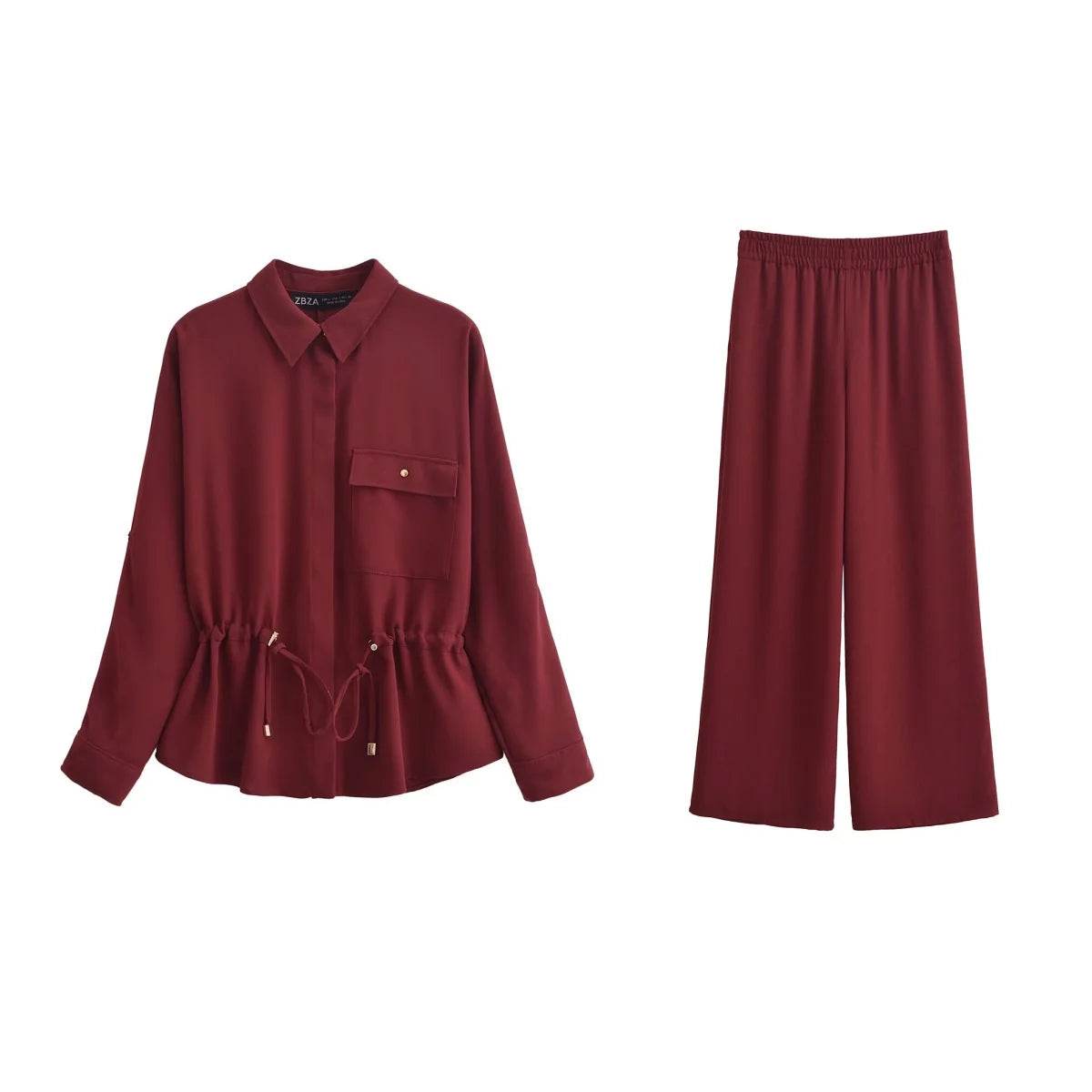 PB&ZA Women's Fashion Sets - Collared Blouse & Wide Leg Pants - Buy Center UK