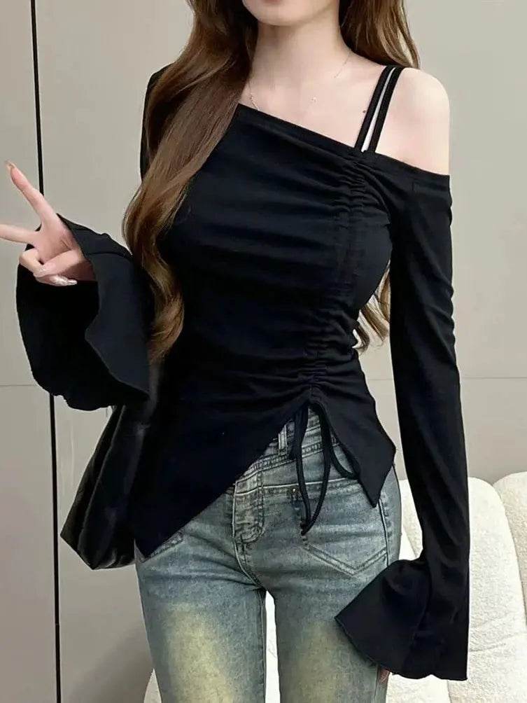 Buy Center Off Shoulder Top - Elegant Long Sleeve White Tee for Women - Buy Center UK