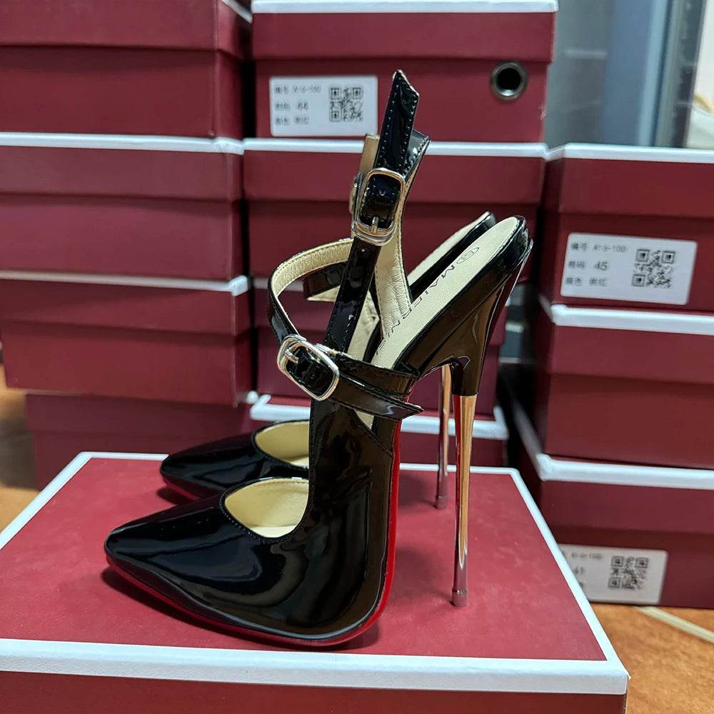 Buy Center 16cm Super High Heels Stilettos - Black Ankle Strap Pumps - Buy Center UK