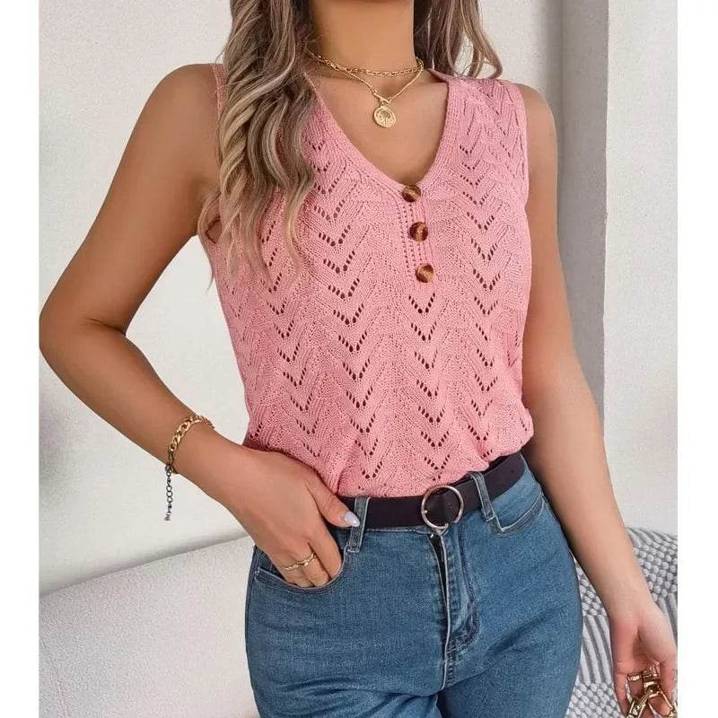 Stylish Women's V-Neck Button Tank Top - Perfect for Summer Vacations - Buy Center UK