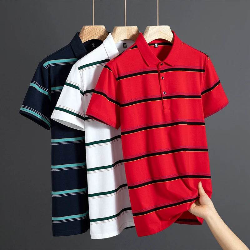 Buy Center Summer Men's Polo Shirt - Breathable Cotton, Striped Design - Buy Center UK
