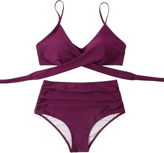 Buy Center High Waist Floral Bikini Set - V-Neck Two Piece - Buy Center UK
