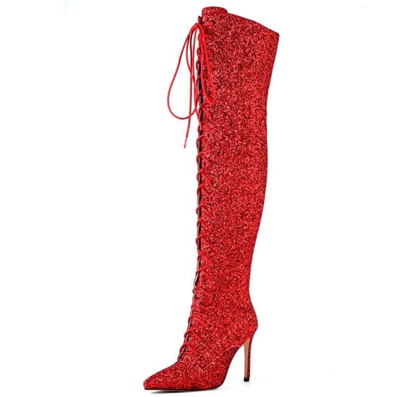 Buy Center Luxury Over the Knee High Boots - Sequined Lace-Up Size 48 - Buy Center UK