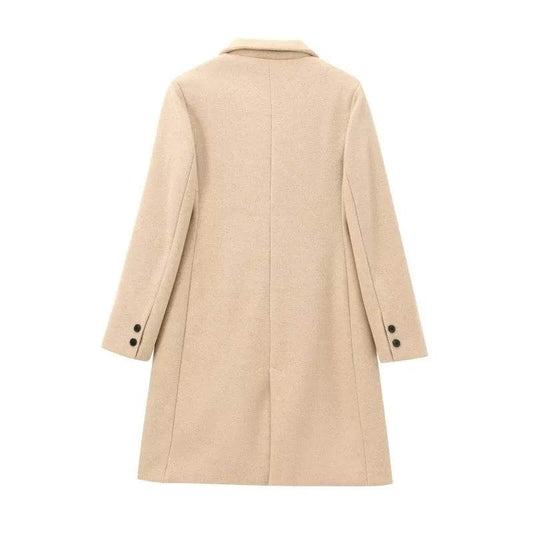 TRAFZR Vintage Khaki Long Wool Coat - Elegant Autumn Outerwear - Buy Center UK