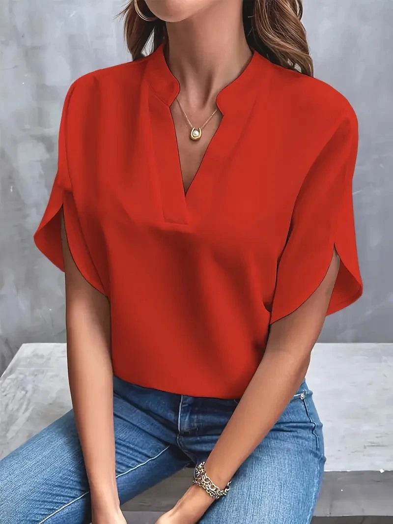 Buy Center Elegant Chiffon Blouse - V-Neck, Long Sleeve for Summer - Buy Center UK