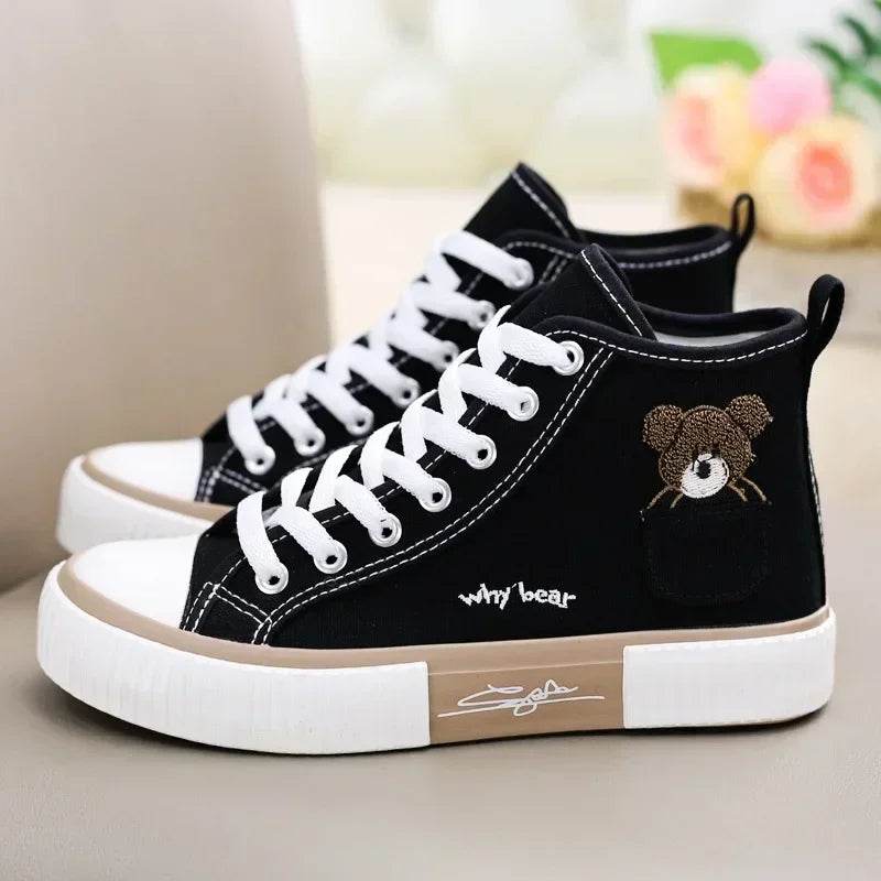 Buy Center Women's Canvas Sneakers - Cute Pocket Bear High-Top Shoes - Buy Center UK