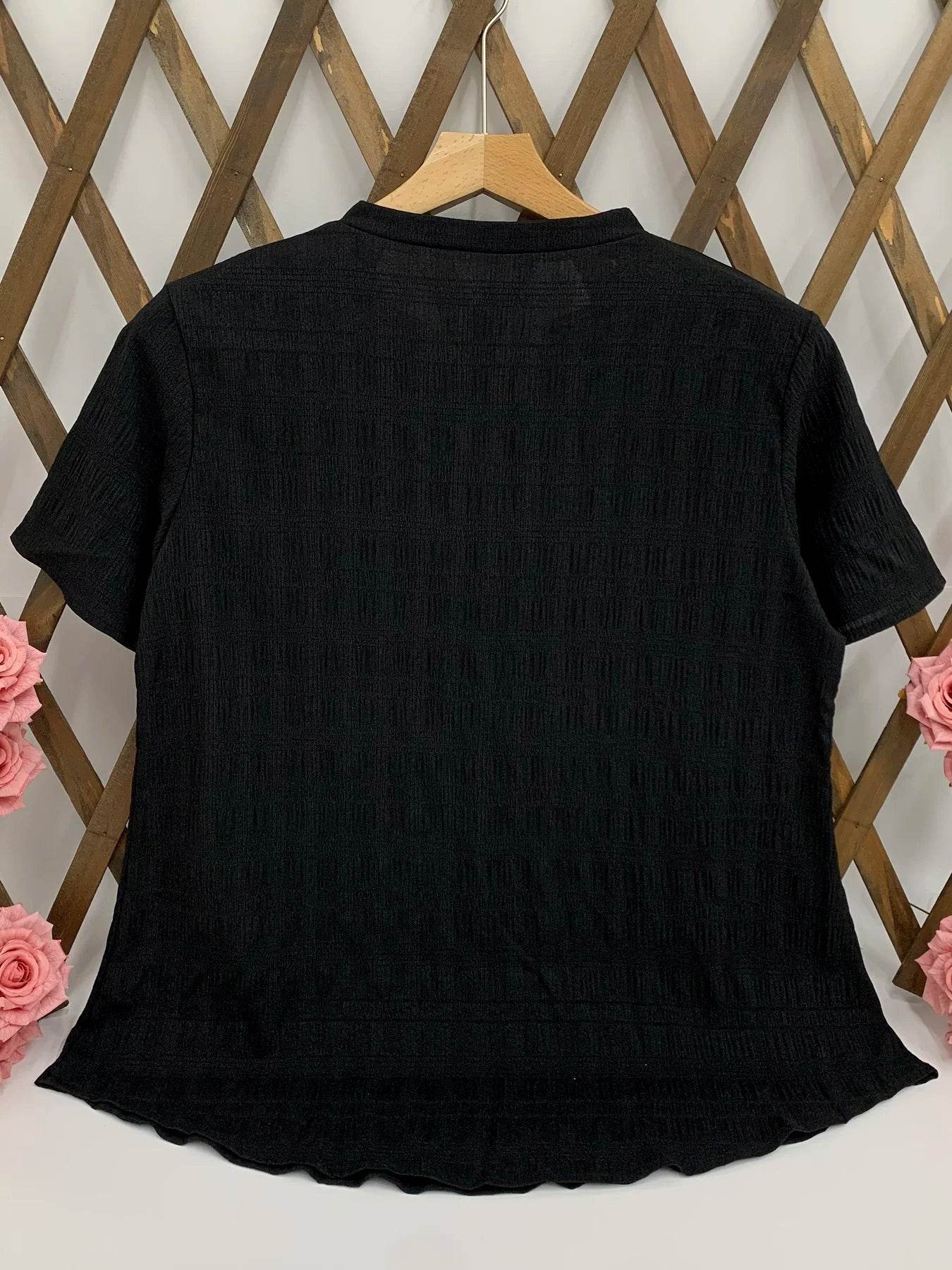 Buy Center Plus Size Women's V-Neck T-Shirt - Button Detail, Casual Fit - Buy Center UK