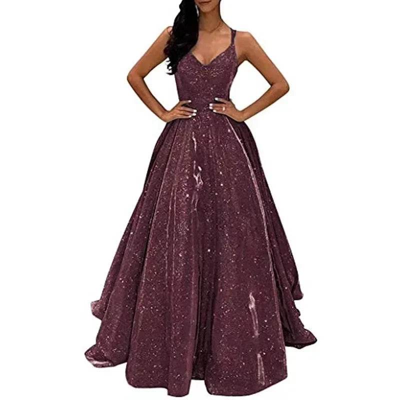 Buy Center Elegant Long Sleeveless Dress - Glowing Strap Design - Buy Center UK