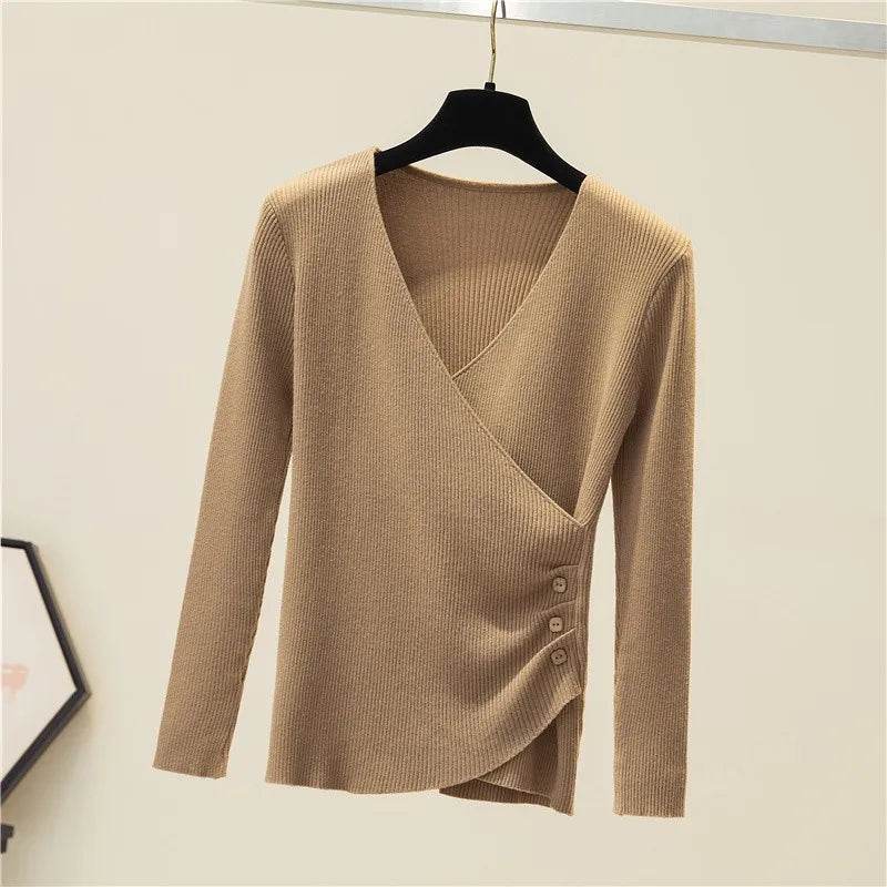 Buy Center Women's Surplice Sweater - Ribbed Knit V-Neck Jumper - Buy Center UK
