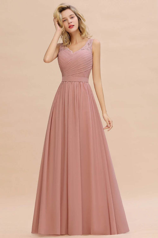 Elegant A-Line Bridesmaid Dress - Chiffon Lace Evening Gown - Buy Center UK