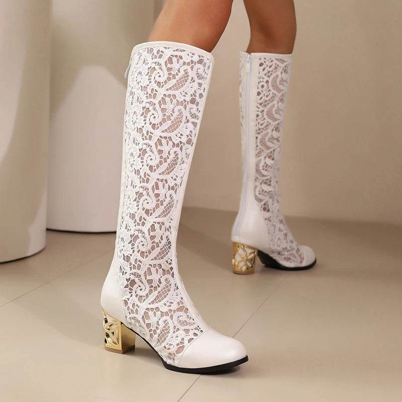 Buy Center Plus Size Lace Mesh Knee Boots - Breathable Summer Style - Buy Center UK