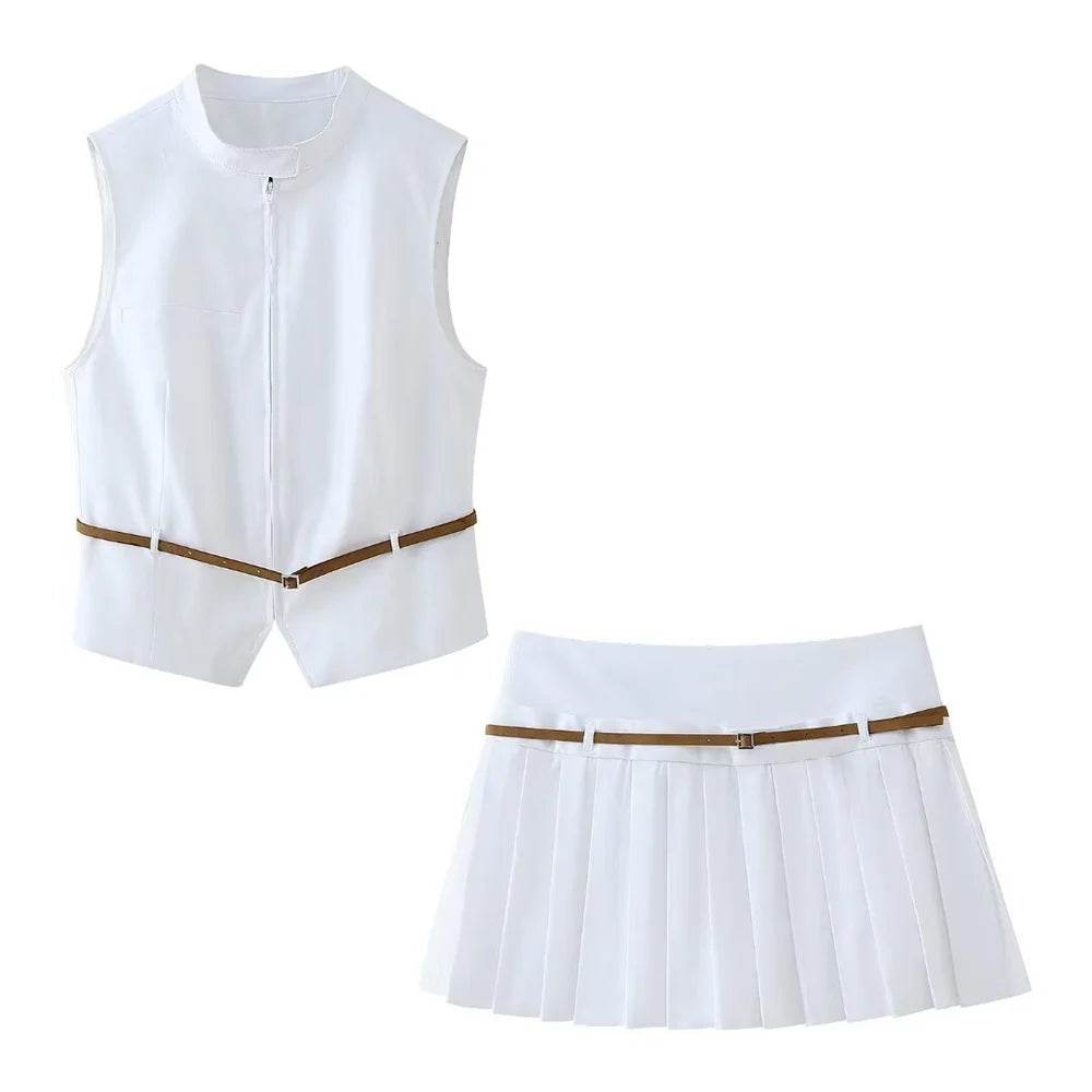 Buy Center 2024 Summer Women's Belted Vest Top & Skirt Set - Buy Center UK