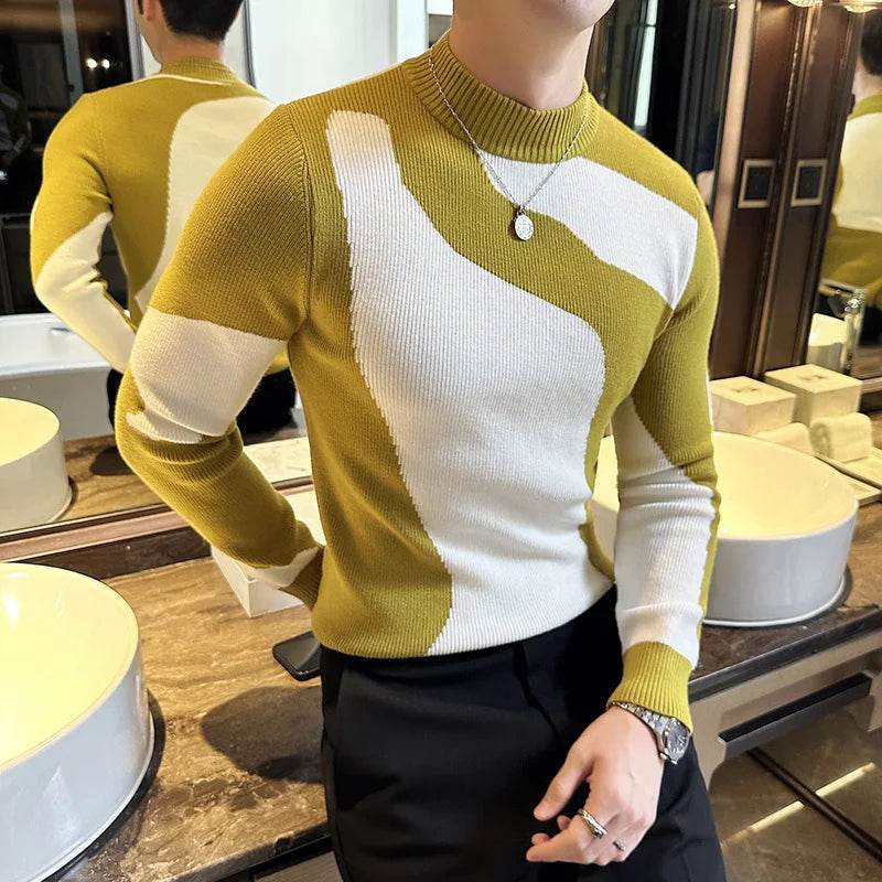 Buy Center Men's Patchwork Turtleneck Sweater - Slim Fit & Stylish - Buy Center UK