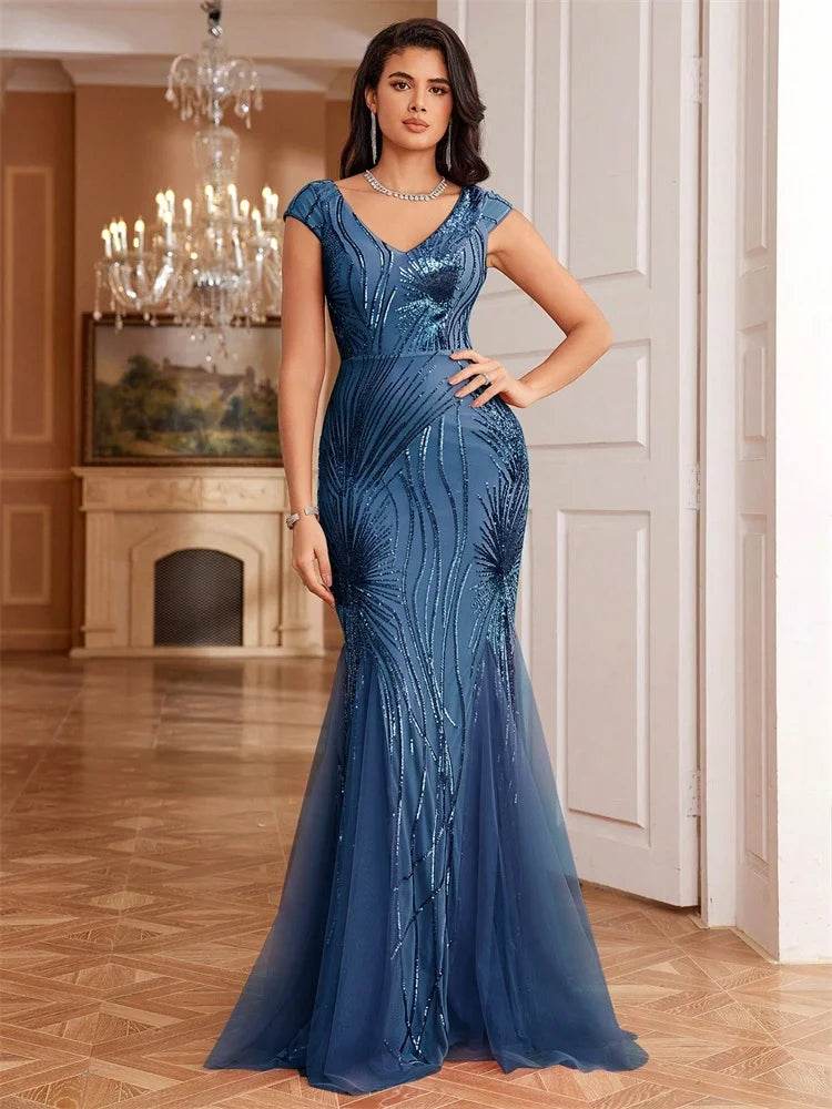 Luxury Sequin Mermaid Evening Dress - Sleeveless V-neck for Events - Buy Center UK