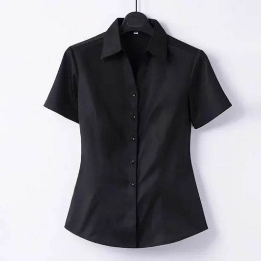 Buy Center Women's Short Sleeve Black Blouse - High Elasticity, Casual Style - Buy Center UK