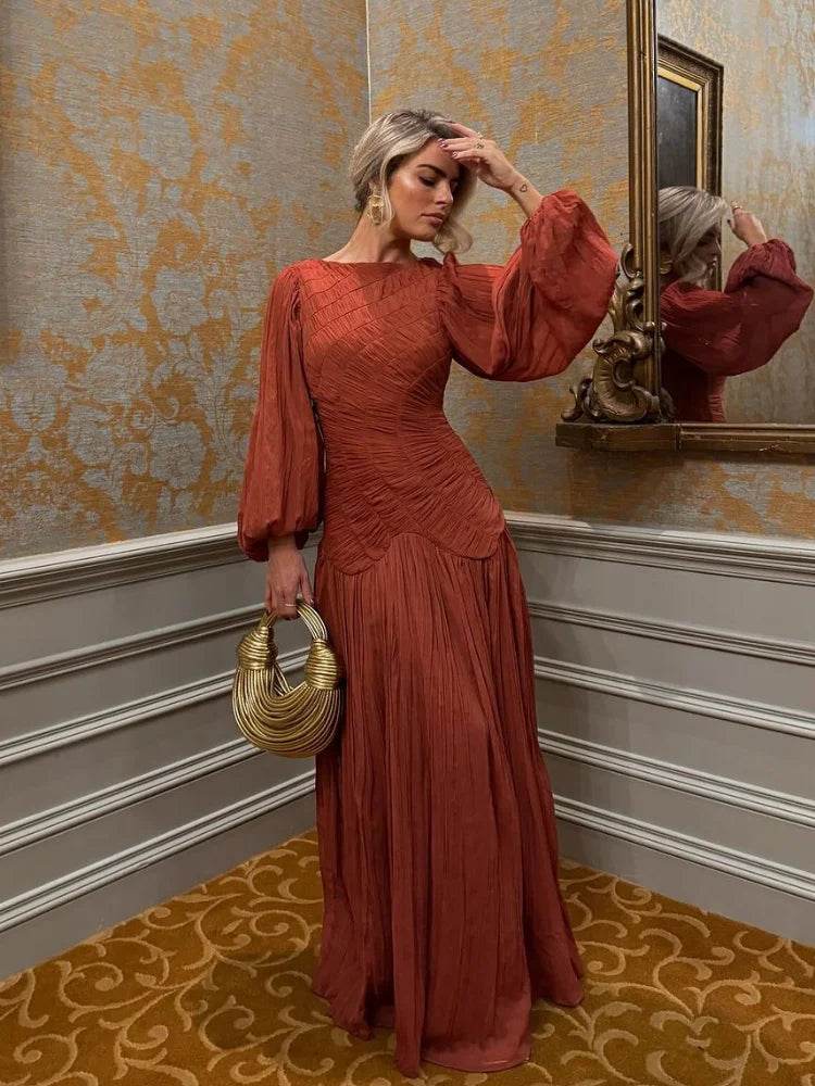 Elegant Lantern Sleeve Beach Dress - Summer O-neck Chic Style - Buy Center UK