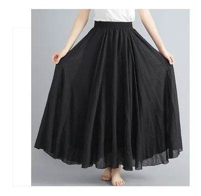 28-Color Mori Girl A-line Skirt - Cotton Linen, Elastic Waist - Buy Center UK