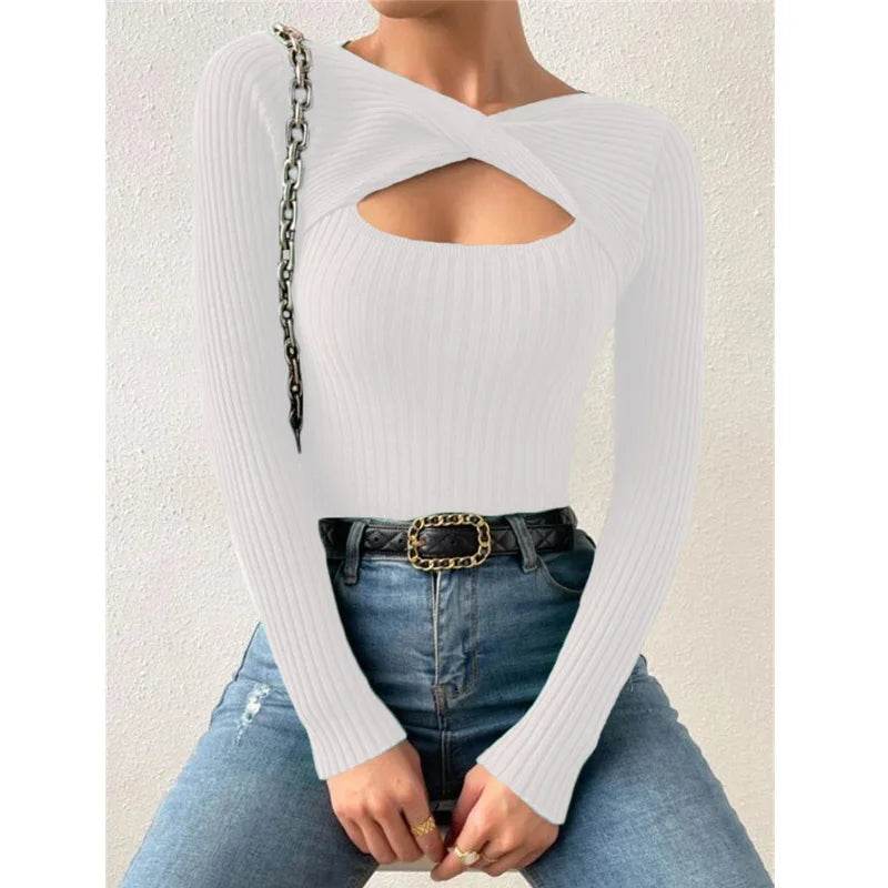 Buy Center Women's Casual Hollow Out Long Sleeve Pullover Tee - Buy Center UK