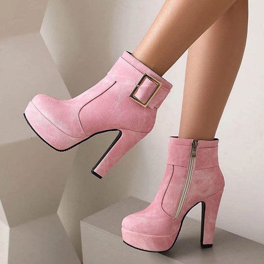 ENMAYER Women's Denim Platform Ankle Boots - Ultra-High Thick Heels - Buy Center UK