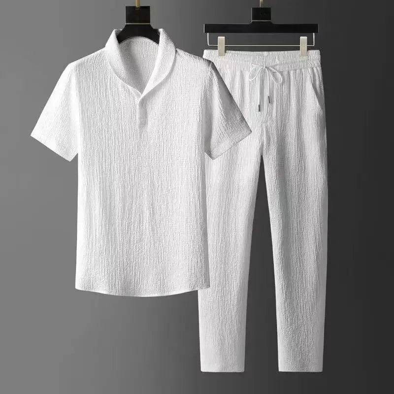 Buy Center Men's Summer Crinkled 2-Piece Set - Lightweight Cotton Linen - Buy Center UK