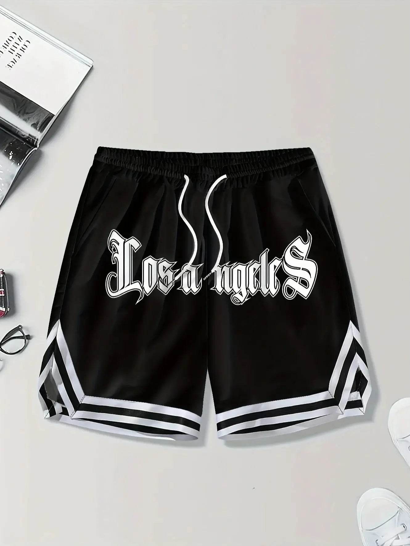 LOS ANGELES Print Men's Casual Shorts - Loose Fit & Drawstring Design - Buy Center UK