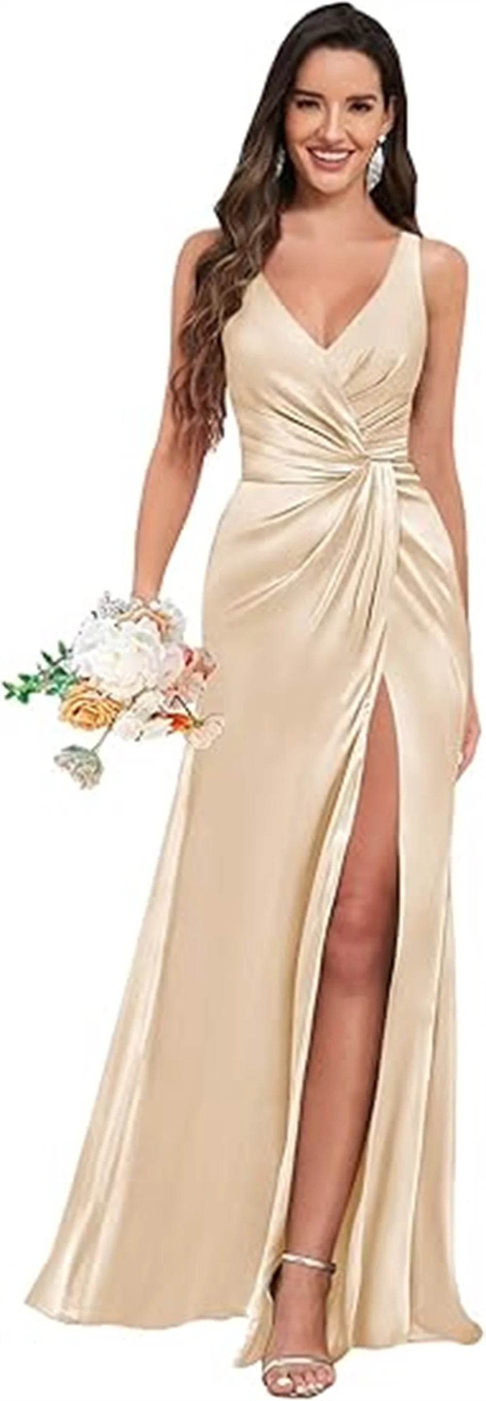 Customized Mermaid Satin Bridesmaid Dresses - Elegant V-Neck Design - Buy Center UK