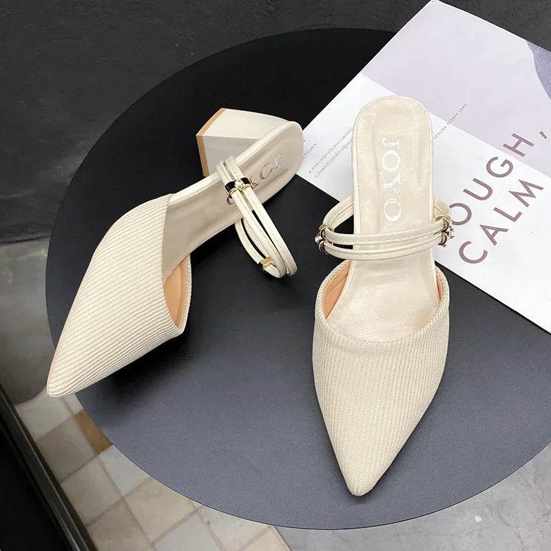 Buy Center Women’s Mules Shoes - Summer Pointed Toe Chunky Heels - Buy Center UK