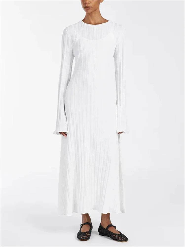 Tossy Knitwear Maxi Dress - Lace-Up High Waist Long Sleeve Fashion - Buy Center UK