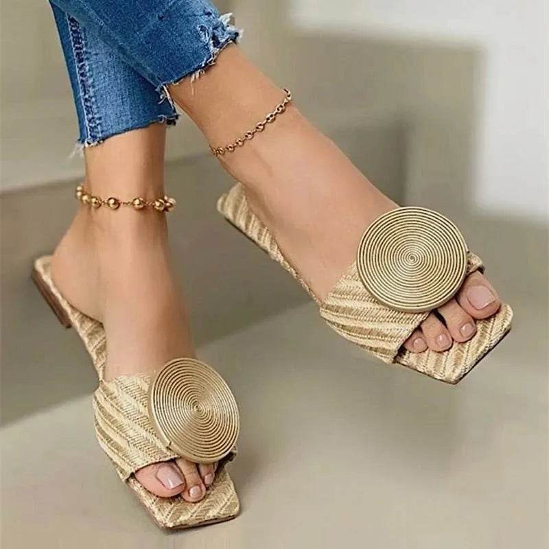 Women's Summer Flat Sandals - Casual Indoor Slippers, Round Buckle - Buy Center UK