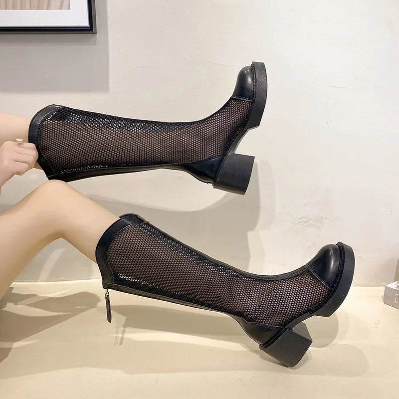 2022 Women Knee High Boots - Patent Leather, Mid Chunky Heel Style - Buy Center UK
