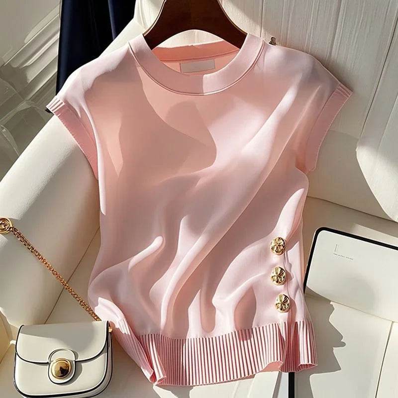 Buy Center Korean Summer Round-Necked Sweater - Slim Fit Sleeveless Top - Buy Center UK
