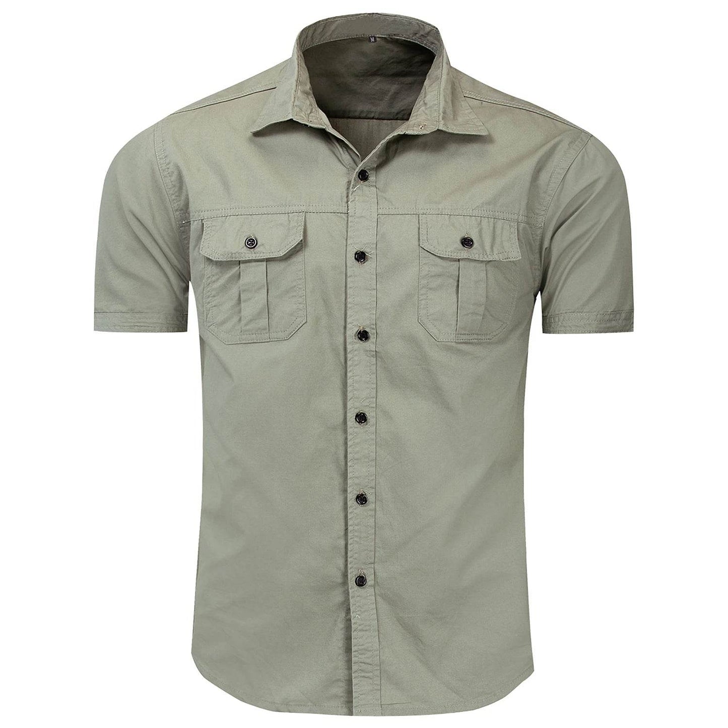Buy Center Men's Solid Color Safari Shirt - 100% Cotton Short Sleeve - Buy Center UK