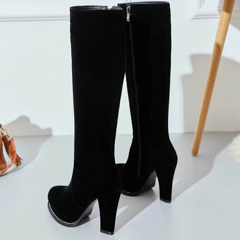 Women's Knee-High Winter Boots - Stylish Waterproof High Heels - Buy Center UK