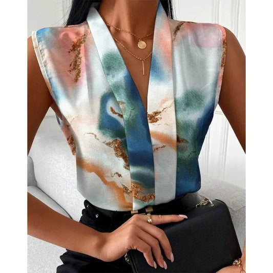 Buy Center Women's Elegant Sleeveless V-Neck Blouse for Summer - Buy Center UK