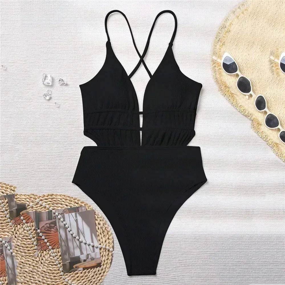 Sexy Black Ribbed Backless Swimwear - One Piece Bathing Suit 2025 - Buy Center UK