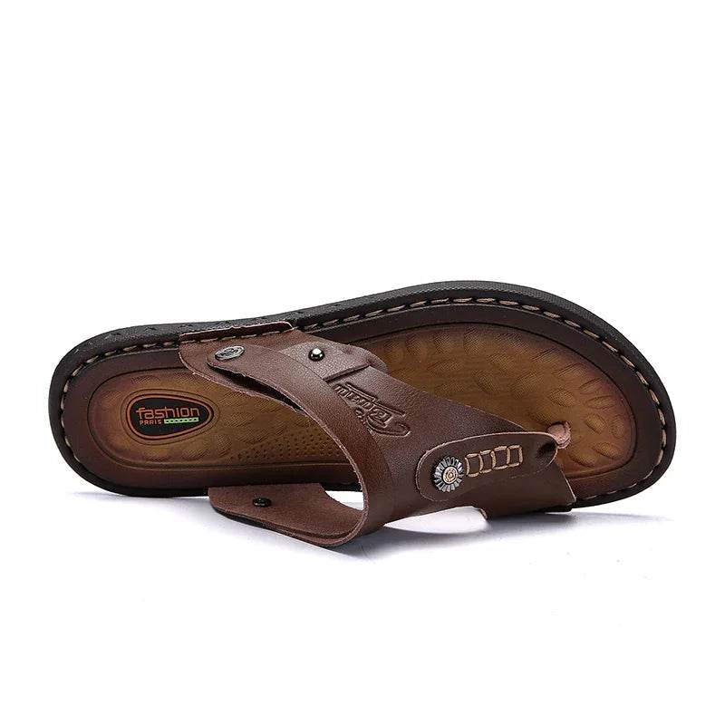 DUDELI Men's Genuine Leather Sandals - Comfortable Slip-On Summer Shoes - Buy Center UK