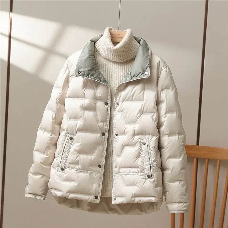 Buy Center Women’s White Duck Down Coat - Casual Lapel Puffer Jacket - Buy Center UK