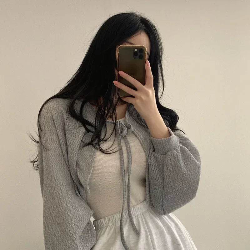 Buy Center Women’s Knitted Cardigan - Chic Lace-Up Black & White - Buy Center UK