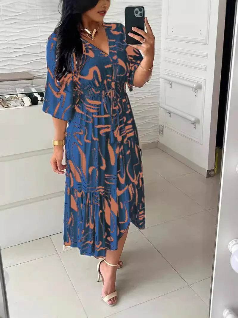 Buy Center Bohemian Midi Dress - V-Neck, Half Sleeve, A-Line Fit - Buy Center UK