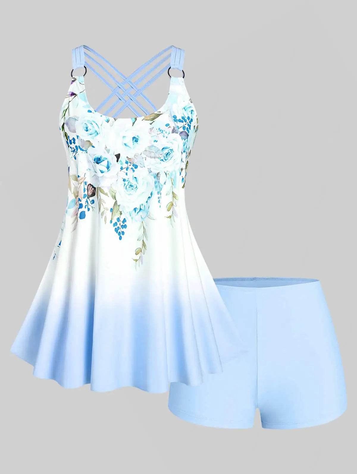 Rosegal Plus Size Ombre Floral Print Tankini Swimsuit for Women - Buy Center UK