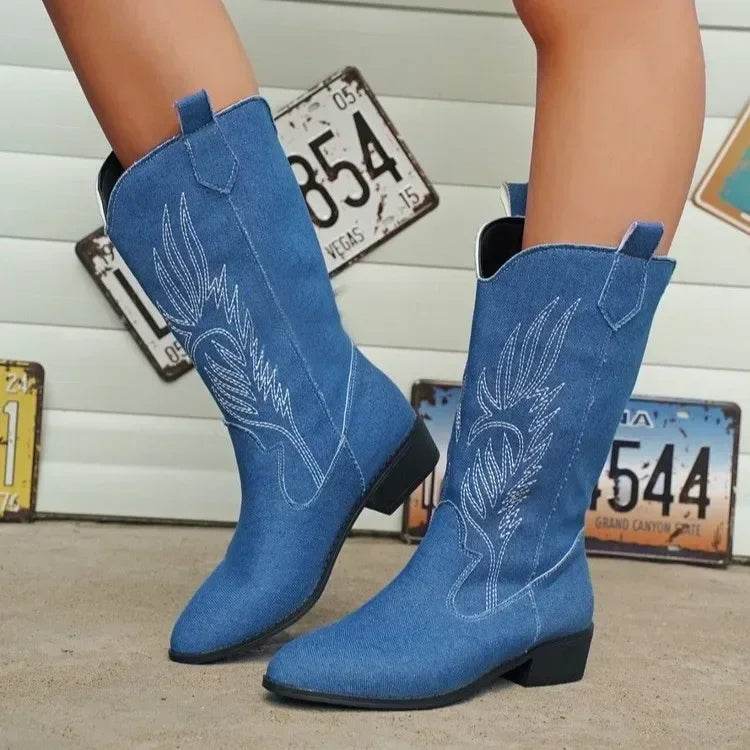 Women's Autumn Winter Slip-On Knight Boots - Thick Sole & Pointed Toe - Buy Center UK