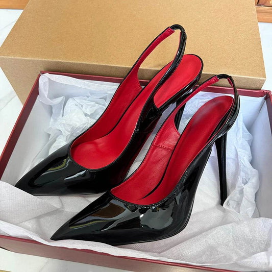 Elegant Women's Slingback High Heel Shoes - Black Patent Pumps 8-12cm - Buy Center UK