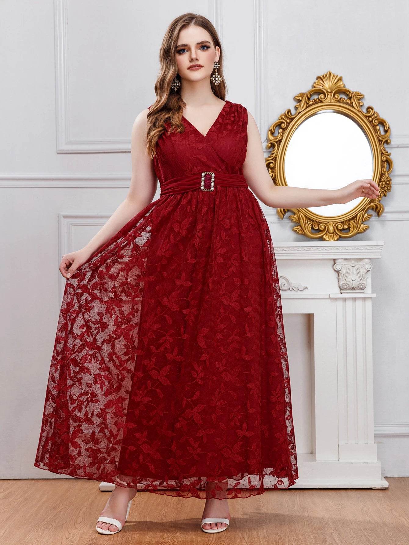 Wow! Plus Size V-Neck Lace Dress - Elegant Long Bridal Style - Buy Center UK